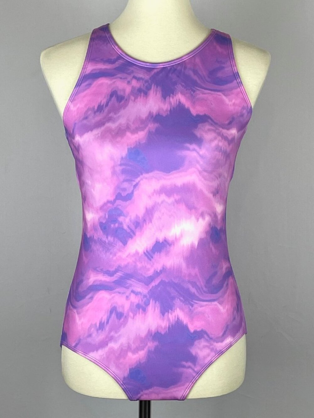 Lands' End One Piece Swimsuit Girls Sz 16 High Neck Racer Back Purple Marbled